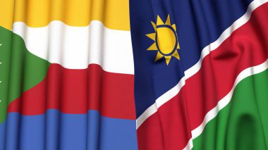 Gerçekçi kumaş dokusuna sahip COMOROS ve NAMIBIA bayrakları