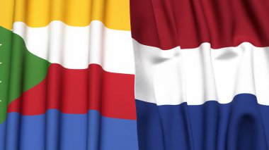 Gerçekçi kumaş dokusuna sahip COMOROS ve NETHERLANDS bayrakları