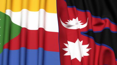 Gerçekçi kumaş desenli COMOROS ve NEPAL bayrakları