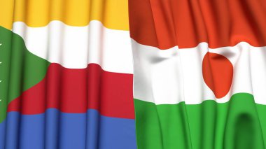 Gerçekçi kumaş dokusuna sahip COMOROS ve NIGER bayrakları