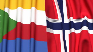 Gerçekçi kumaş dokusuna sahip COMOROS ve NORway bayrakları