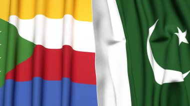 Gerçekçi kumaş dokusuna sahip COMOROS ve PAKISTAN bayrakları