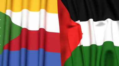 Gerçekçi kumaş desenli COMOROS ve Filistin 4k bayrakları