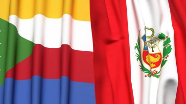 Gerçekçi kumaş desenli COMOROS ve Peru bayrakları