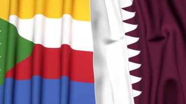 Gerçekçi kumaş dokusuna sahip COMOROS ve Katar bayrakları