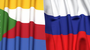 Gerçekçi kumaş dokusuna sahip COMOROS ve RUSSIA bayrakları