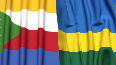 Gerçekçi kumaş dokusuna sahip COMOROS ve Rwanda bayrakları