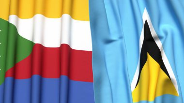 Gerçek kumaş dokusuna sahip COMOROS ve SAINT LUCIA bayrakları
