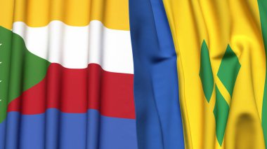 Gerçekçi kumaş dokusuna sahip COMOROS ve SAINT VINCENT bayrakları