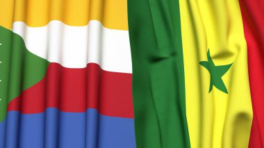 Gerçekçi kumaş dokusuna sahip COMOROS ve SENeGAL bayrakları