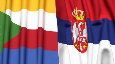 Gerçekçi kumaş dokusuna sahip COMOROS ve SERBIA bayrakları