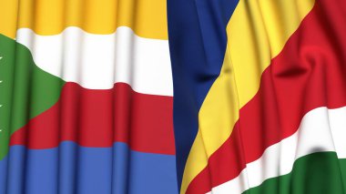 Gerçekçi kumaş desenli COMOROS ve SEYCHELLES bayrakları