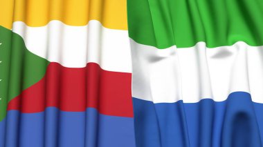 Gerçekçi kumaş dokusuna sahip COMOROS ve SIERRA LEONE bayrakları