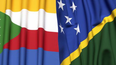 COMOROS Bayrakları ve SOLOMON Adaları Gerçekçi kumaş dokusuna sahip