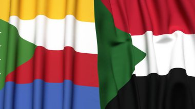 Gerçekçi kumaş dokusuna sahip COMOROS ve SUDAN bayrakları