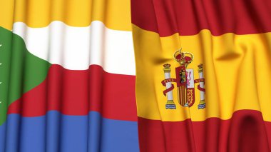 Gerçekçi kumaş desenli COMOROS ve SPAIN bayrakları