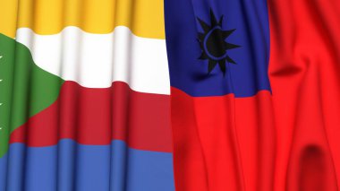 Gerçekçi kumaş dokusuna sahip COMOROS ve Tayvan bayrakları