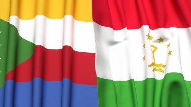 Gerçekçi kumaş dokusuna sahip COMOROS ve TAJIKISTAN bayrakları