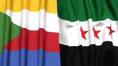 Gerçekçi kumaş dokusuna sahip COMOROS ve SYRIA bayrakları