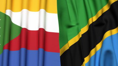 Gerçekçi kumaş dokusuna sahip Komorolar ve TANZANIA bayrakları