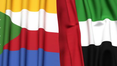 Gerçekçi kumaş desenli COMOROS ve BAE bayrakları