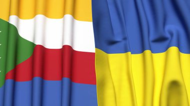 Gerçekçi kumaş dokusuna sahip COMOROS ve UKRAINE bayrakları