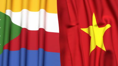 Gerçekçi kumaş dokusuna sahip COMOROS ve VİETNAM bayrakları