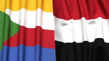 Gerçekçi kumaş dokusuna sahip COMOROS ve YEmen bayrakları