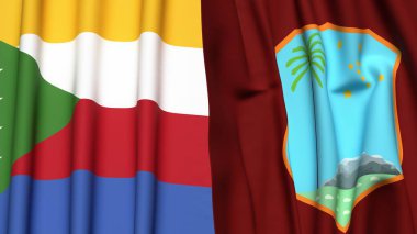 Gerçekçi kumaş desenli COMOROS ve Batı Hint Adaları bayrakları