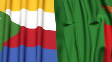 Gerçekçi kumaş dokusuna sahip COMOROS ve ZAMBIA bayrakları