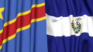 Kongo DEMOKRATİK REKRİK Bayrakları ve gerçekçi kumaş dokusuna sahip EL SALVADOR