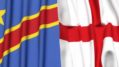 CONGO DEMOKRATİK REÜKRİK Bayrakları ve gerçekçi kumaş dokusuna sahip İngiltere