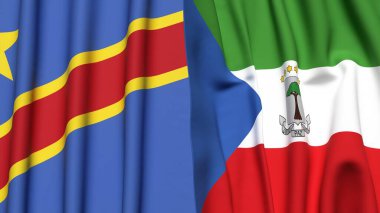 Kongo Demokrasi Cumhuriyetinin bayrakları ve gerçekçi kumaş dokusuna sahip Eşitlikçi Guinea