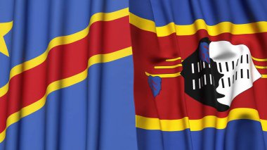 CONGO DEMOKRATİK REPUBLIC ve Eswatini bayrakları gerçekçi kumaş dokusuna sahip