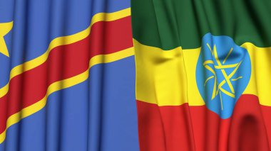 Gerçekçi kumaş dokusuna sahip Kongo DEMOKRATİK REPUBLIC ve ETHIOPIA bayrakları
