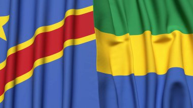 Gerçekçi kumaş dokusuna sahip Kongo Demokratik Cumhuriyetçi ve GABON bayrakları