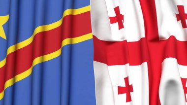 Gerçekçi kumaş dokusuna sahip Kongo DEMOKRATİK REUKRİK ve GEORGIA bayrakları