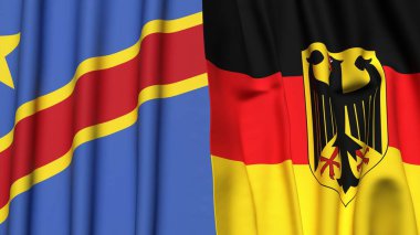 Gerçekçi kumaş dokusuna sahip Kongo Demokratik Cumhuriyetçi ve Alman Bayrakları