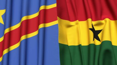 Gerçekçi kumaş dokusuna sahip Kongo Demokratik Cumhuriyetçi ve GHANA bayrakları