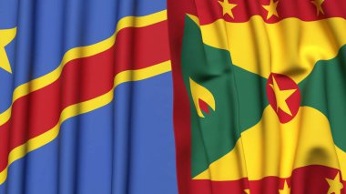 Gerçekçi kumaş dokusuna sahip Kongo Demokratik Cumhuriyetçi ve GRENADA bayrakları