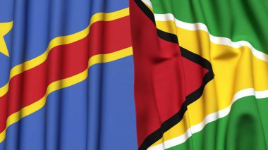 Gerçekçi kumaş dokusuna sahip Kongo Demokratik Cumhuriyetçi ve GUYANA bayrakları