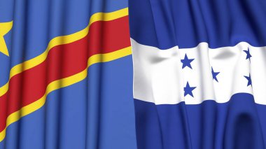 Gerçekçi kumaş dokusuna sahip Kongo Demokratik Cumhuriyetçi ve HONDURAS bayrakları