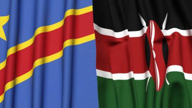 Gerçekçi kumaş dokusuna sahip Kongo Demokratik Cumhuriyetçi ve KENYA bayrakları