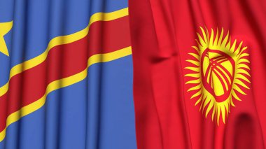 Gerçekçi kumaş dokusuna sahip CONGO DEMOKRGYZSTAN ve KYRGYZSTAN bayrakları