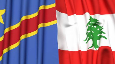 Gerçekçi kumaş dokusuna sahip Kongo Demokratik Cumhuriyeti ve LEBANON bayrakları