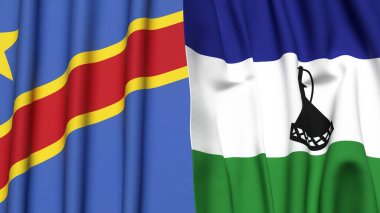 Gerçekçi kumaş dokusuna sahip Kongo Demokratik Cumhuriyetçi ve LESOTHO bayrakları