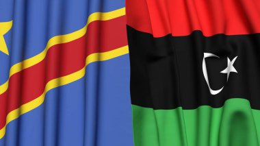 Gerçekçi kumaş dokusuna sahip Kongo DEMOKRATİK REÜKRİK ve LIBYA bayrakları