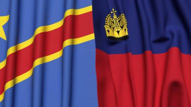 Kongo Demokrasi Cumhuriyetinin bayrakları ve gerçekçi kumaş dokusuna sahip LIECHTENSTEIN