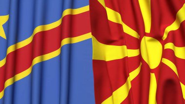 Gerçekçi kumaş dokusuna sahip CONGO DEMOKRATİK REPUBLIC ve MACEDONIA bayrakları