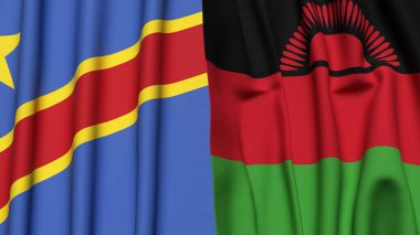 Gerçekçi kumaş dokusuna sahip Kongo DEMOKRATİK REPUBLIC ve MALAWI bayrakları